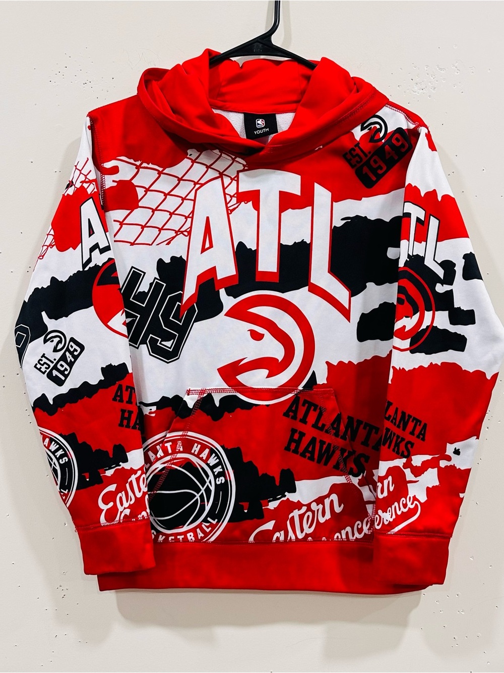 NBA Youth Atlanta Hawks Moving Violation Hoodie All Over Print Size M 10/12 Red